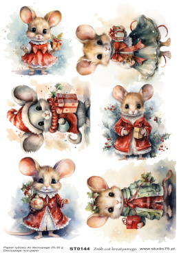 Papier Ryżowy do Decoupage Myszki Boże Narodzenie Święta Zwierzęta Studio75