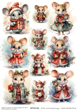 Papier Ryżowy do Decoupage Myszki Boże Narodzenie Święta Zwierzęta Studio75
