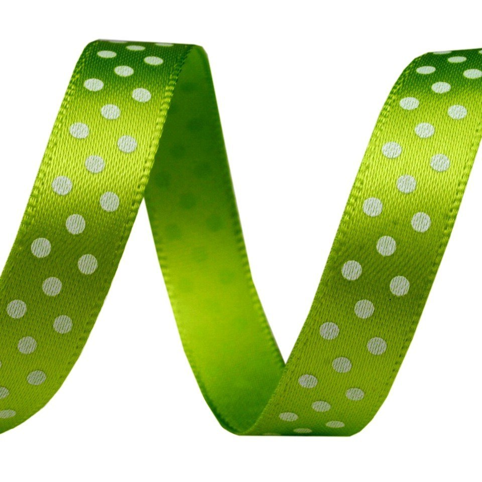 Wstążka satynowa - 10mm - zielona w kropeczki