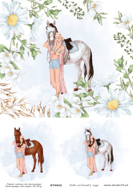 Papier ryżowy do decoupage - konie, kwiaty, dziewczyna - Studio75