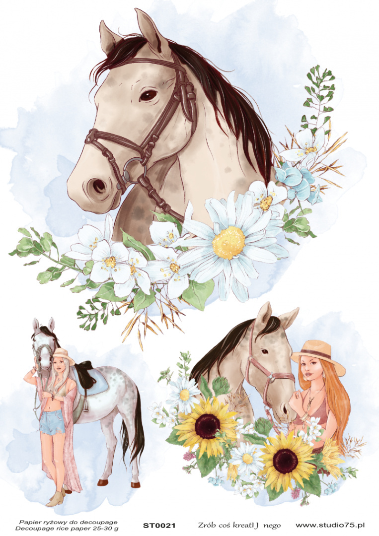 Papier ryżowy do decoupage - konie i kwiaty