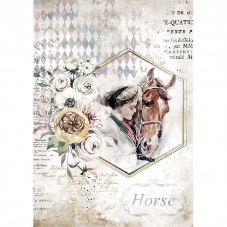 Papier ryżowy - dziewczyna z koniem , kwiaty- Stamperia