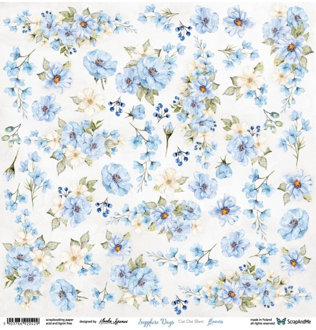 Papier niebieskie kwiaty do wycinania Sapphire Scrap and Me
