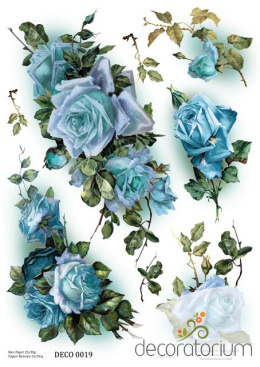 Papier ryżowy - niebieskie róże