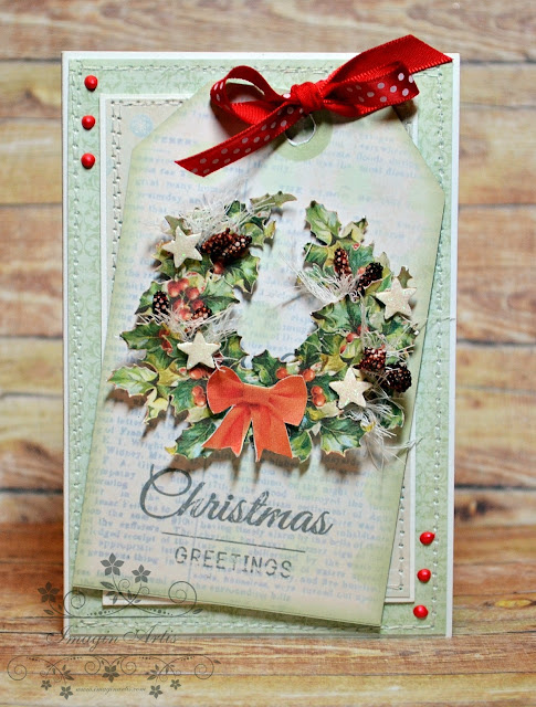 Kartka świąteczna ozdobiona papierem scrapbooking Studio75