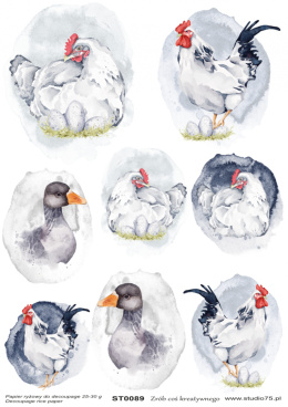 Decoupage Rice Easter Paper Hen Rooster Goose Studio75