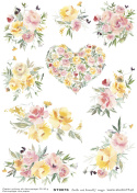 Decoupage Rice Paper Pastel Flowers Pink and Yellow Studio75