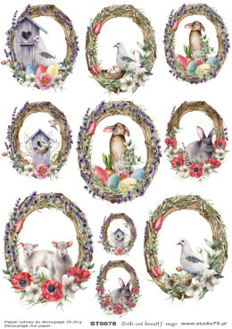 Decoupage Rice Paper Easter Hares Rabbits Oval Frames Studio75
