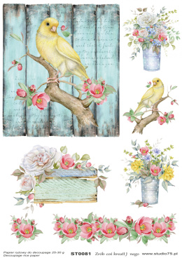 Papier ryżowy do decoupage ptaki i kwiaty, Wiosna Studio75