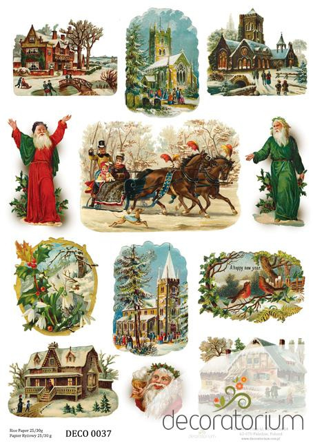 Papier Ryżowy Boże Narodzenie Vintage Retro Decoratorium