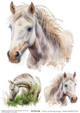 Decoupage Rice Paper White Horses Studio75