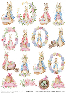 Decoupage Rice Paper Easter Rabbits Eggs Flowers Studio75