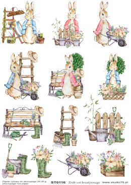 Decoupage Rice Paper Spring Rabbits Garden Flowers Studio75