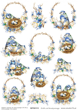 Deocupage Rice Paper Easter Tits Blue Flowrs Eggs Studio75