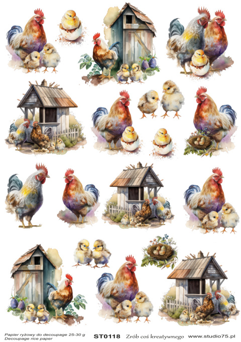 Decoupage Rice Paper Hens  Roosters  Chickens  Studio75