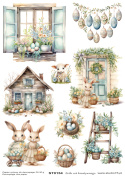Decoupage Rice Paper Easter Rabbits Eggs Window House Studio75