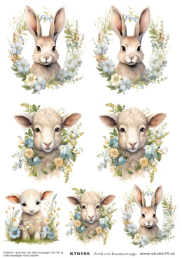 Papier Ryżowy Decoupage Wielkanoc Owce Króliki Wianki ST0155