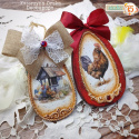 Decoupage Egg decorated with rice papers with hens rooster
