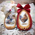 Decoupage Egg decorated with rice papers with hens rooster