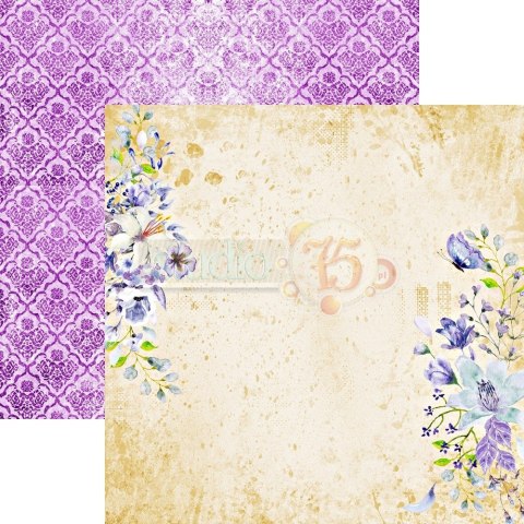 Papier scrapbooking fioletowe damaski i kwiaty
