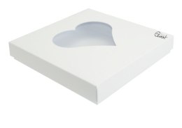 Pudełko na kartkę z okienkiem - białe serce 16x16x2,5cm GoatBox