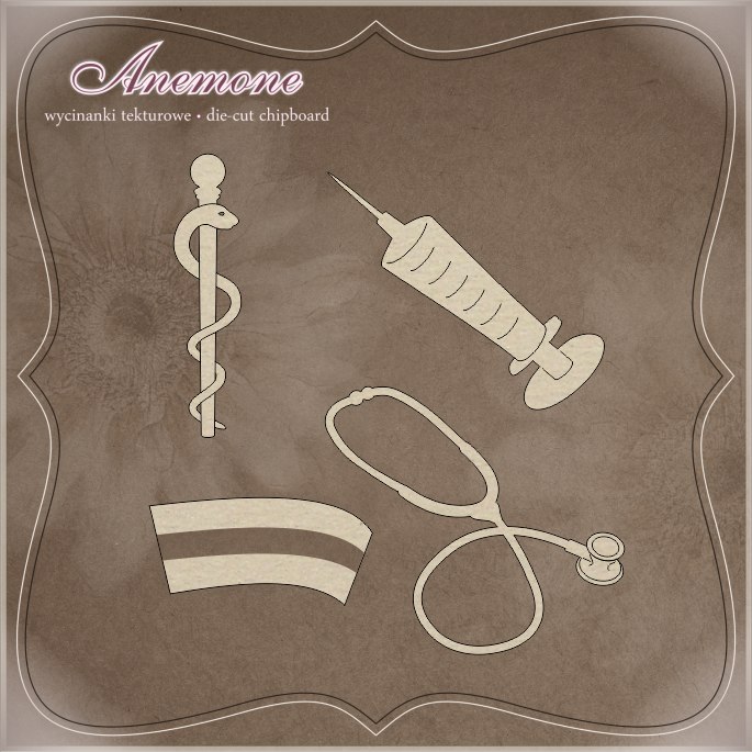 Tekturka strzykawka, stetoskop, symbole medyczne