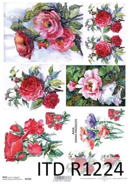 Papier ryżowy - czerwone róże, kwiaty ITD Collection
