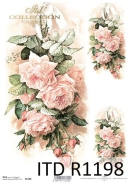 Papier ryżowy - Vintage, różowe róże, bukiet róż