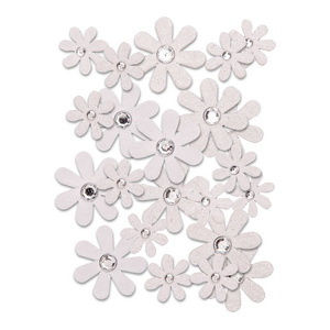 Kwiaty z papieru - stokrotki białe i brokatowe - 50 szt. - DP Craft