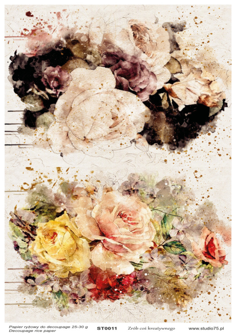 Papier ryżowy do decoupage- kwiaty vintage - kompozycja kwiatowa- Studio75