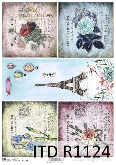 Papier ryżowy - kwiaty, Wieża Eiffla, Paryż - ITD Collection