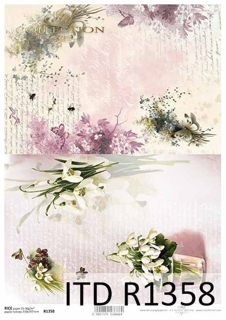 Papier ryżowy kwiaty na różowym tle,ITD Collection