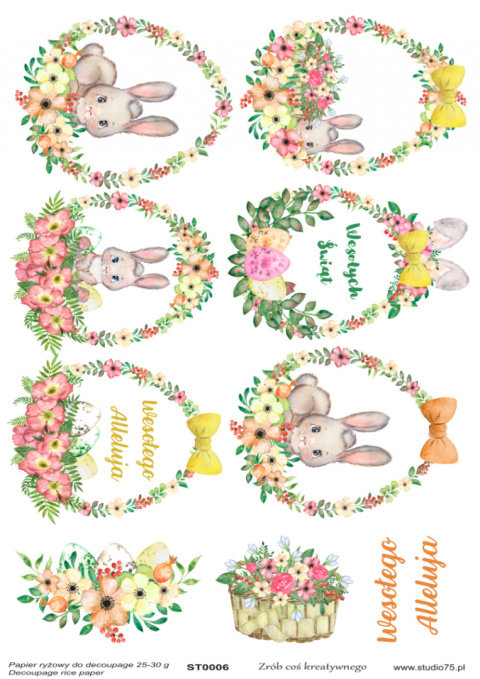 Papier ryżowy wielkanocny - króliczki, jajka, kwiaty