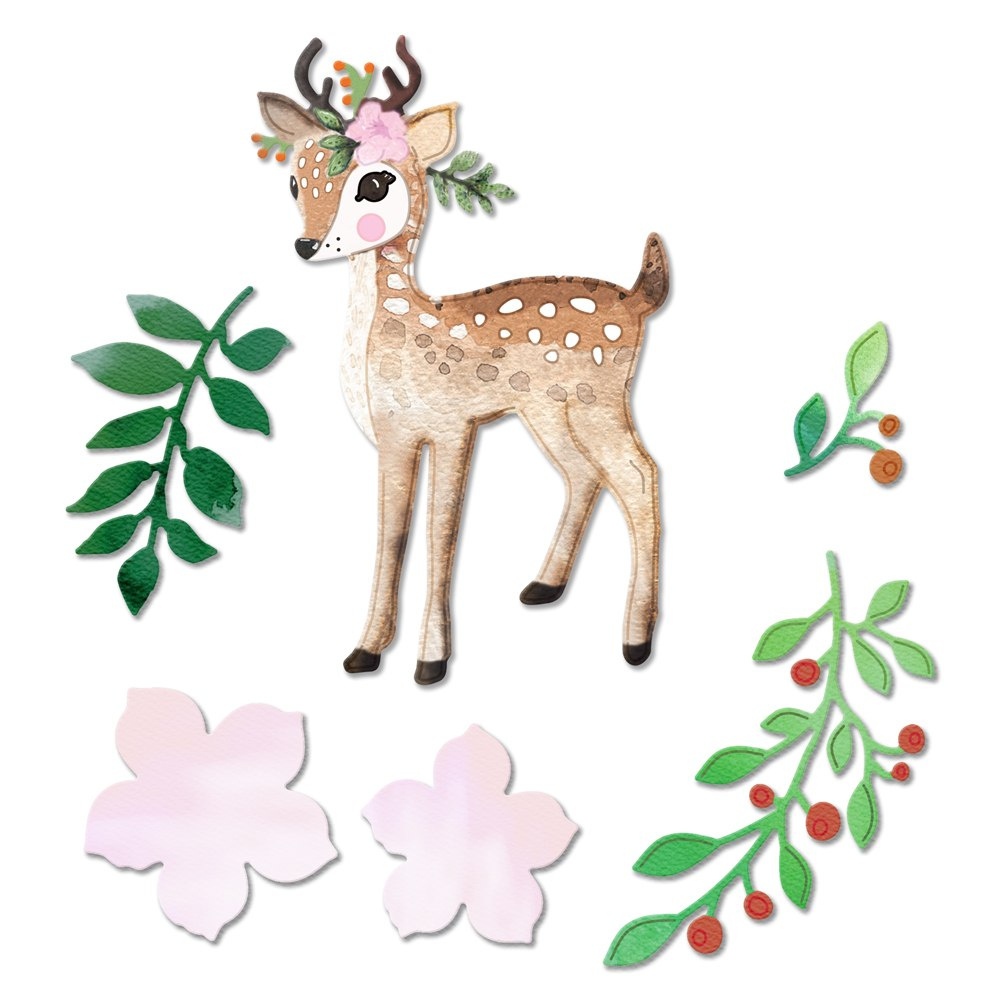 Wykrojniki do papieru, jelonek Bambi, płatki kwiatów i gałązki